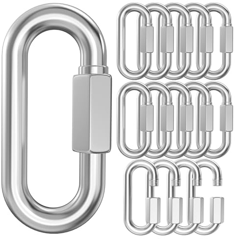 15 Pack Heavy-Duty Chain Hooks Quick Links - 304 Stainless Steel 1/8 Locking Carabiner Anti-Rust Chain Connector Quick Link for Towing,Swing,Shade Sail,Bird Toys,Capacity 175lb