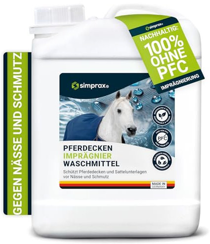 simprax® Pferdedecken Wash-In Imprägnierung – 2,5l Kanister – Atmungsaktive Einwaschimprägnierung für Pferde- / Tierdecken – Waschmaschine o. Handwäsche – nachhaltig und Zertifiziert