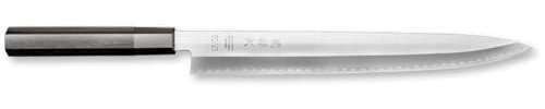 KAI Seki Magoroku KK Yanagiba 30 cm Klingenlänge - 8A solid 58 (±1) HRC rostfreier Carbonstahl - handgefertigt in Japan - schwarzer Pakkaholzgriff - Sushi und Sashimi Messer Fischmesser Made in Japan