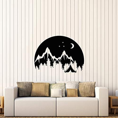 Natur Wandtattoo Camping Reise Landschaft Berge Wald Mond Sterne Vinyl Glas Aufkleber Schlafzimmer Wohnzimmer Wohnkultur 57X75 Cm Schwarz