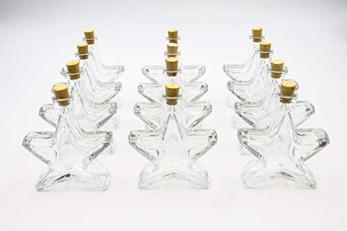 Flaschenbauer - 12 x Leere Glasflaschen 100ml Stern: Mini Glasflaschen mit Korken verwendbar als Weihnachtsgeschirr, kleine Flaschen zum Befüllen, Leere Schnapsflaschen klein, Deko Flaschen