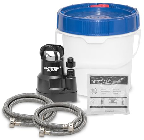 Superior Pump 91660 Kit de bomba descalcificadora para calentador de agua sin tanque con solución descalcificadora no tóxica, 3.5 galones, Deluxe
