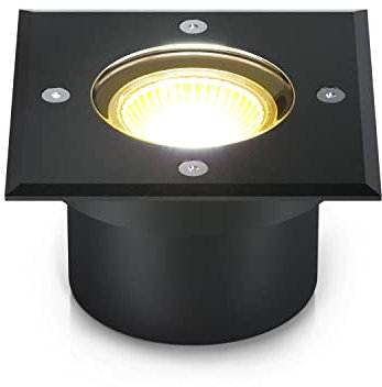 lambado® LED Bodenstrahler für Außen - extra flach, wasserdicht & befahrbar inkl. 5W Strahler warmweiss dimmbar - Schwarz eckige Bodenleuchte/Bodeneinbaustrahler IP67 für Terrasse & Garten