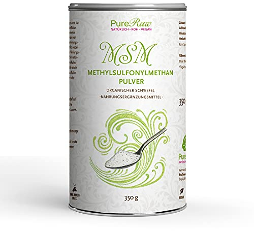 MSM-Pulver Methylsulfonylmethan Kristalle Organischer Schwefel - Premium-Qualität 99,9% Rein Geruchlos - Organic Sulfur Powder | PureRaw 350g