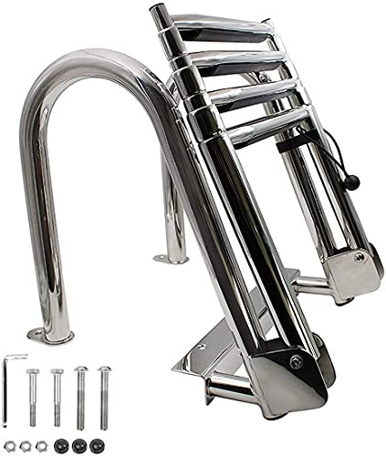MeTikTok Échelle De Bain Échelle Télescopique pour Bateau 4 Marches Piscine/Bateau, Ponton Marine Pont Pliante Yacht Pliable Ponton avec Entrée Arrière Poignées Et Pédale Large