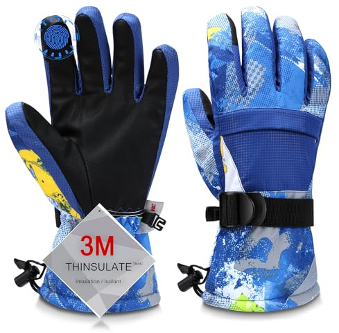 Odtmger wasserdichte Winter Ski Handschuhe, Warm Touchscreen Schneehandschuhe für Eltern und Kinder, Ideal zum Skifahren & Snowboarden