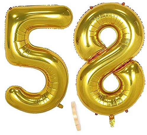 2 Numero di Palloncini 58, Numeri 58 Anni Compleanno Decorazioni Oro Maschio Bambino Uomo Donna Ragazzo,XXXL 100cm Gigante Foil Elio Palloncino Gonfiabile Balloons Happy Birthday Matrimonio Festa