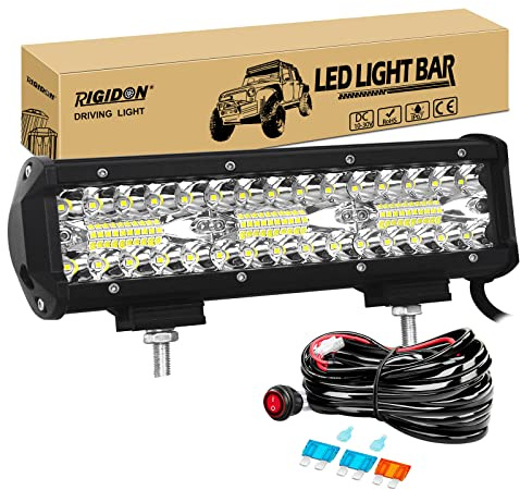 RIGIDON 9 pouces 23 cm 180W barre de led 4x4 avec 12V faisceau câblage kit | étanche, 6000K blanc, barre lumineuse led, éclairage, pour offroad véhicules voiture tracteur camions ATV 4x4, auxiliaire
