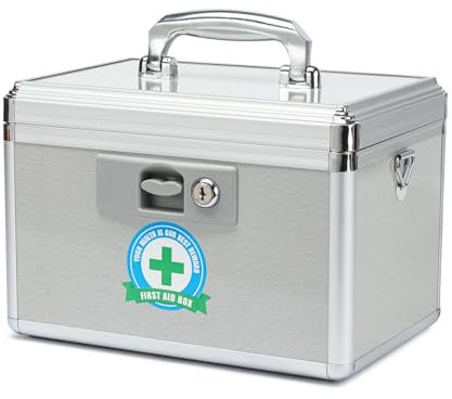 HEWEI WORKS Kindersichere Medizinbox, 28.4x19.5x19.5cm, Medikamentenbox mit Schlüsselschloss, Mediamentendose, Medizinschrank, In Kleiner Pillendose Enthalten (mittel)