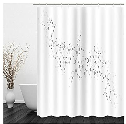 Banemi Gemusterter Duschvorhang, Duschvorhang Grau Weiß Geometrische Punkte 120X180cm für Eck Dusche mit 12 Duschvorhangringen