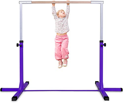 GYMAX Gymnastik Turnreck bis 100 kg belastbar, Kinder Reck mit 12-stufig höhenverstellbar (91 cm-150 cm), Turnstange, Turnreck mit stabilem Ständer & Doppelschlosssystem (Lila)