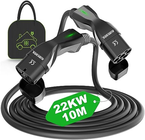 EIDYBOX Cavo di Ricarica EV Tipo 2 Trifase 22KW Cavo Ricarica Auto Elettrica 32A 10M Portatile con Borsa, Compatible con Model S/3/X/Y, ID.3, i3, Leaf, EQC, I-Pace, E-Tron