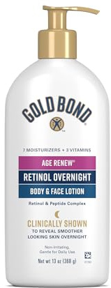 Gold Bond Age Renew Retinol Overnight Body & Face Lotion, 13 Oz, Anti-Aging Moisturizer for Visibly Plumper, Smoother Skin, 24-HR Hydration, Non-Irritating, Non-Greasy, Dermatologist-Tested, Unscented