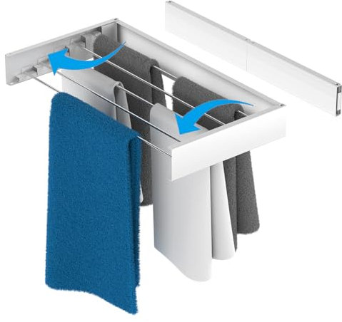 delemopure Wäscheständer, Wäschetrockner aus hochwertigem Aluminium, Trockenlänge 4 m, Wandmontiert, Wäschetrockner Wand, 80 x 40 cm, Indoor & Outdoor wäscheständer ist ausziehbar(Weiß)