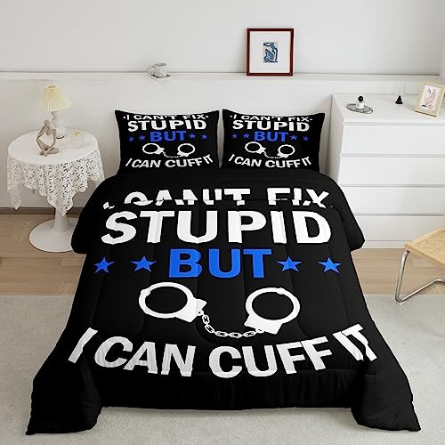 Juego de edredón infantil con temática de policía, juego de ropa de cama azul, negro y blanco para niños, adultos, edredón suave de policía, juego de edredón acolchado de héroe para adolescentes,