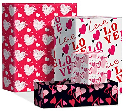 CC HOME 12 Blätt LOVE Geschenkpapier gefaltet für Geschenk wickeln LOVE Geschenkpapier 4 Arten Blatt für Valentinstag, Urlaub, Geburtstag,50 x 68 cm