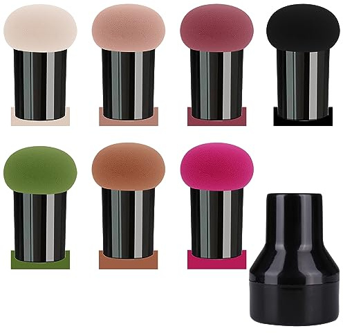7 PCS Mushroom Makeup Sponges with Handle Case for Makeup,Dual-Use Wet and Dry Blending Sponge Powder Puff for Foundation, Concealer, and Powder