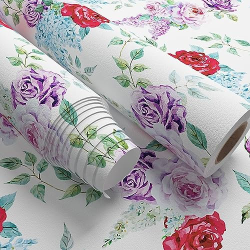 Guest Ruyunlai Selbstklebende Tapete Lila Blume PVC Tapete wasserfest 45cm X 300cm Kinderzimmer Möbel Sticker Kinder Tapeten Mädchen Dekofolie für Schlafzimmer Wohnzimmer Tür Schrank Wand
