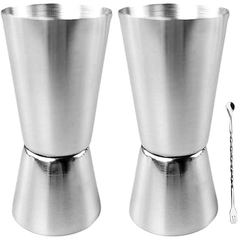 OTAIVE 2pcs Spirit Measure 25ml 50ml,Stainless Steel Spirit Measures With Stirring Spoon,Cocktail Jigger Spirit Measure Cup,Shot Measure Dual Measuring Cup For Bar Cocktail Measurements