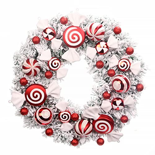 Weihnachtskranz 16-Weihnachtskranz für die Haustür, rot, weiß, Weihnachtstürkranz, Dekoration mit Kugelverzierungen, Süßigkeiten, Feiertagsdekoration für Kamin, Baby Mobile Basteln (Pink, One Size)