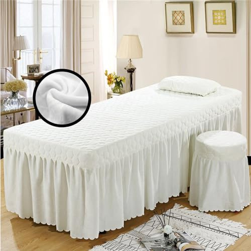 Highdi Bezug für Massageliege mit Loch, Waschbare Kristall Samt Beauty Bettbezug Elastisches Massagetische Bezug Weiches Atmungsaktiv Massagebett für Spas, Salons (80x190,weiß)