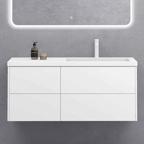 doporro Badmöbel-Set Unterschrank matt weiß 120x46x54cm mit Waschbecken | Wandhängendes Badmöbel-Set mit Mineralguss-Waschbecken, Soft-Close – modern & pflegeleicht für zeitgemäße Bäder Moment