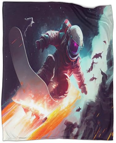 AAHARYA Flanell-3D-Astronauten-Skateboard-Decke, weiche Plüsch-Bettwäsche, Sofa-Couch-Überwurf, gemütliche Heimdekoration, Decken, Bürodecke, Nickerchen, 100 x 130 cm