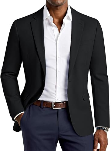 PJ PAUL JONES Men Casual Sport Coat Lightweight One Button Blazer Slim Fit Business Suit Jacket Western Sportcoat Black