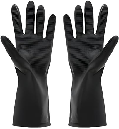 Rubber Dishwashing Glove Household Cleaning Gloves,thicken Waterproof Reuseable latex gloves - Kitchen Cleaning Dishwashing Car Washing (Black, S)