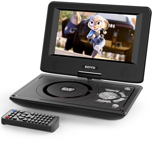 11.5 Portable DVD Player for Kids and Car, 9.5 Swivel HD Screen with 4-6 Hours Built-in Battery, Support Sync Screen to TV, Support SD Card/USB/Multiple Disc Formats (Black)