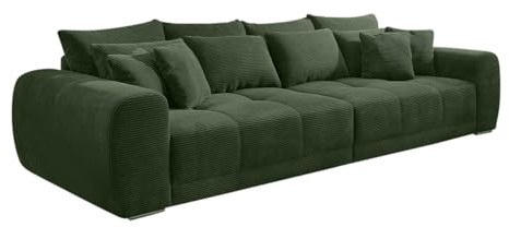 luma-Home 15172/ Big-Sofa XXL Lounge Couch, Cord-Bezug Grün | B306/T134/H86 cm, Federkernpolsterung, viele Kissen, Liegefläche 120x240 cm