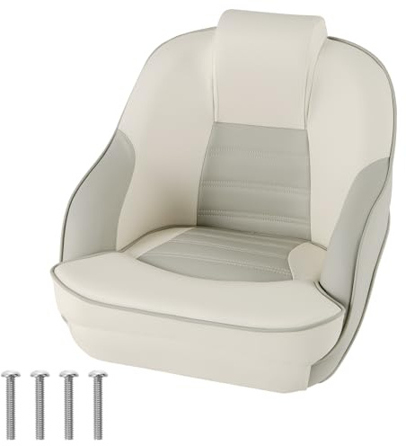 COSTWAY Boat Chair, High Back Fishing Seat with 14cm Thick Cushion, Curve Armrest and 4 Bolts, Ergonomic Boat Captain Seating, 61 x 58 x 53 cm