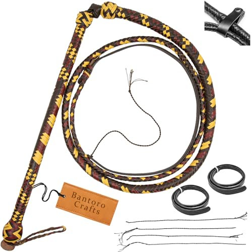 Marrone, Rosso e Crema Frusta 12 trecce Fili Pelle Intrecciata Frusta in Vera Pelle Pancia in Pelle e Supporto in Pelle all'Interno Frusta Che schiocca Forte (7 Piedi (2,1 Metri))