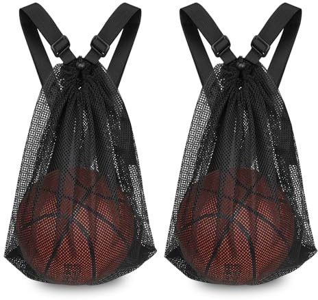 Mordx 2 Tasche in Rete da Basket, con Coulisse, Borsa a Rete con Coulisse,Borsa a Rete Pieghevole, per il Trasporto di Pallacanestro, per Pallacanestro, Calcio, Pallavolo, Calcio e Ping Pong, Nero