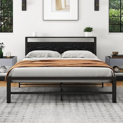 VERFARM Base de cama de 150 x 200 cm con plataforma de metal tamaño King de 150 x 200 cm, soporte de listones de acero resistente, fácil montaje, sin ruido, color negro