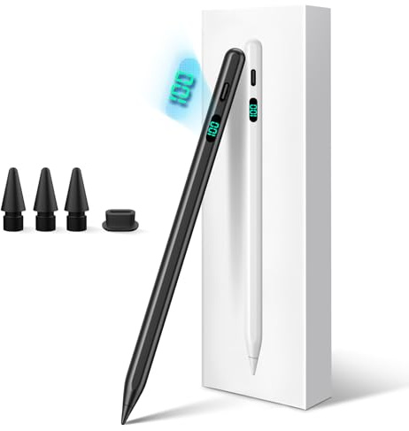 Pencil für iPad, Stylus-Stift mit LED-Ladeanzeige, 2X Schnellladung | Akkustand jederzeit ablesbar, schreiben & zeichnen wie echt, Handballenabweisung für Komfort, ideal für Notizen & Büro