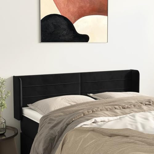 Juroupi Kopfteil mit Ohren Bett Kopfteil Kopfenden Bed Headboard Bettkopfteil Kopfteil Schwarz 147x16x78/88 cm Samt - 3118958