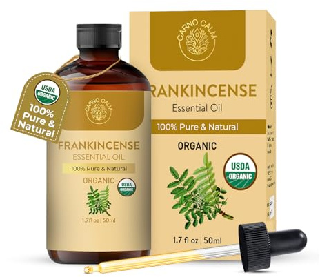 Carno Calm Frankincense Essential Oil | USDA Certified Organic Frankincense Oil | Woody and Earthy Aroma |1.7 fl. Oz