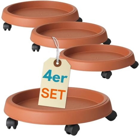 4er Set Pflanzenroller Outdoor Wetterfest Rollbrett Pflanzen Blumentopf Untersetzer mit Rollen Pflanzenroller Rund Blumenroller 30 cm