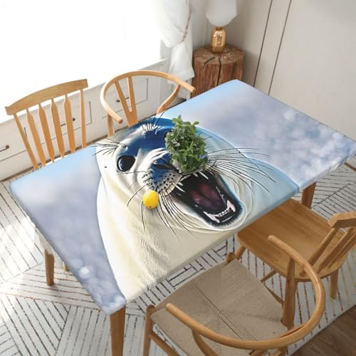 ASPOIJHN Harfen-Siegelmalerei-Tapete, rechteckig, 152 cm, Tischdecke mit elastischen Kanten, Tischdecke für Picknick, Küche, Tischdekoration, 152 cm