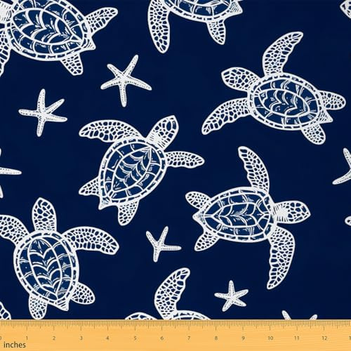 Loussiesd Kinder Meeresschildkröte Stoff für Stühle 92x150cm Ozean Marine Thema Dekorative Patchwork Stoffe Hawaiian Sommer Schildkröte Wasserdichter Polsterstoff für Stühle