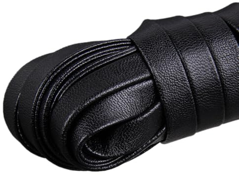 Blausky 5mm x 5m Lederschnur aus PU,Lederriemen Meterware Flaches Lederband Reißfeste Lederschnüre,Kunstlederband Bänder Zum DIY Basteln Dekorieren Handykette Haarnadel Taschenkette,Schwarz