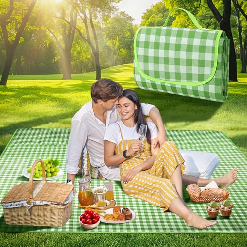 SRJEQC Coperta picnic impermeabile 200 * 200cm,Telo picnic Verde,Coperta picnic Portatile con Maniglia,Telo picnic impermeabile è adatta per campeggio,Picnic,Spiaggia, Prato