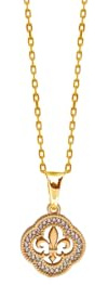 TALISMAN JEWELLERY Pendentif en plaqué or 3 microns 18 carats et zircons blancs - Fleur de lys (12 mm ou 15 mm)