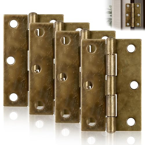 4pcs Door Hinges 76x50mm 3 Inch Antique Brass Vintage Style - Heavy Duty Solid Steel - Fire Rated - Easy Installation - Replacement for Interior Doors/Closets/Gates