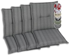 GO-DE Textil Bequeme und attraktive Polsterauflagen für Niederlehner-Gartenstühle (4er-Set, Streifen Exclusiv anthrazit, Niederlehner)