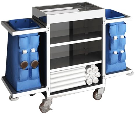 GBPLDMAQ Putzwagen Reinigungswagen Material Edelstahl, Wäschekorb mit Rollen Hohe Tragkraft, Große Oxford-Tasche, Seitliches Hakendesign, Schwenkräder