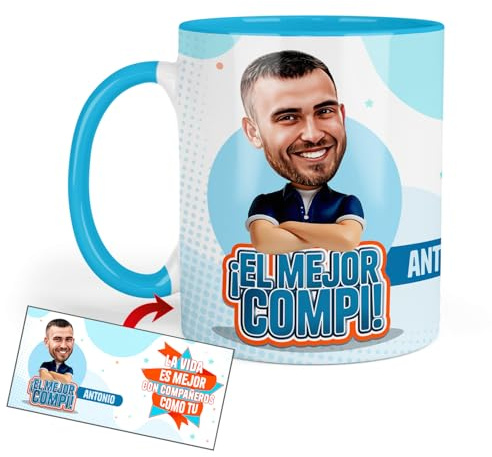 Kembilove Taza Personalizada con Caricatura | “¡El Mejor Compi!” + Nombre | Regalo Divertido y Único para Compañeros de Trabajo |330ml Apta Microondas y Lavavajillas
