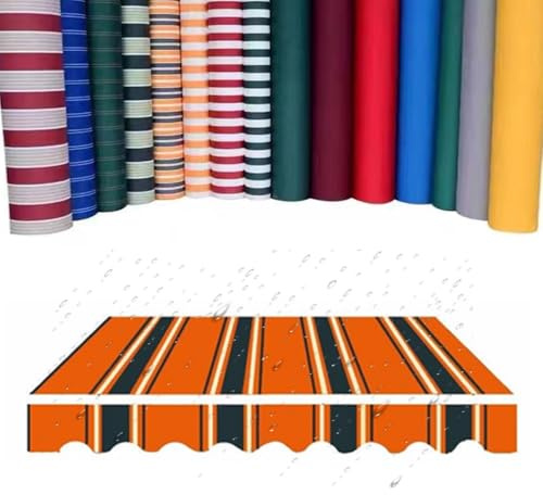 IMUNKT 3x2.5 4x2.5m Markisenstoff Für Balkonmarkise Einziehbare, Markisentuch Manuelle Klemmmarkise Ersatzstoff Wasserabweisend Für Fenster Oder Wand(Stripe 2,4x2.5m/13x8ft)