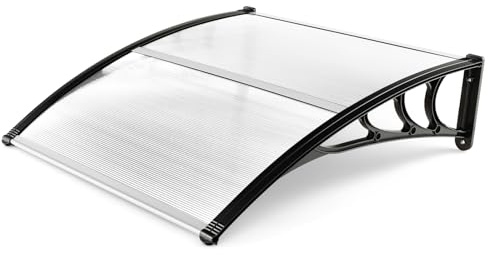 HOMASIS Auvent Porte d'Entree, Marquise Porte d'Entree avec Panneau Revêtu à Double Couche, Auvent de Terrasse Extérieur de Porte et Fenêtre Contre Pluie Neige Vent (Transparent, 102 x 99)